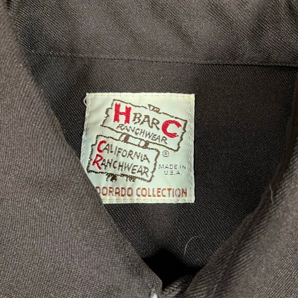 Vintage H Bar C Embroidered Pearl Snap Western Brown Ranch Wear Spurs Mens Sz M - Picture 5 of 5